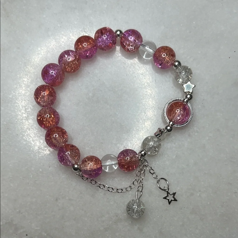 Chic Pink and Silver Beaded Bracelet
